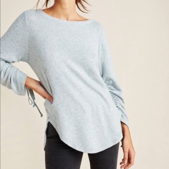 Anthropologie Tops - Anthropologie Ruched Sleeve Tunic Top Sz S EUC